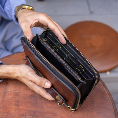 Brown Leather Clutch, Full Grain Leather Clutch, Brown men's leather wallet, Zipped wallet, Wrist Bag, Men's purse,