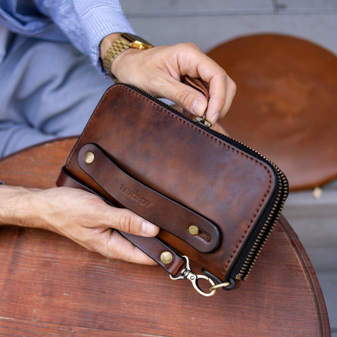 Brown Leather Clutch, Full Grain Leather Clutch, Brown men's leather wallet, Zipped wallet, Wrist Bag, Men's purse,