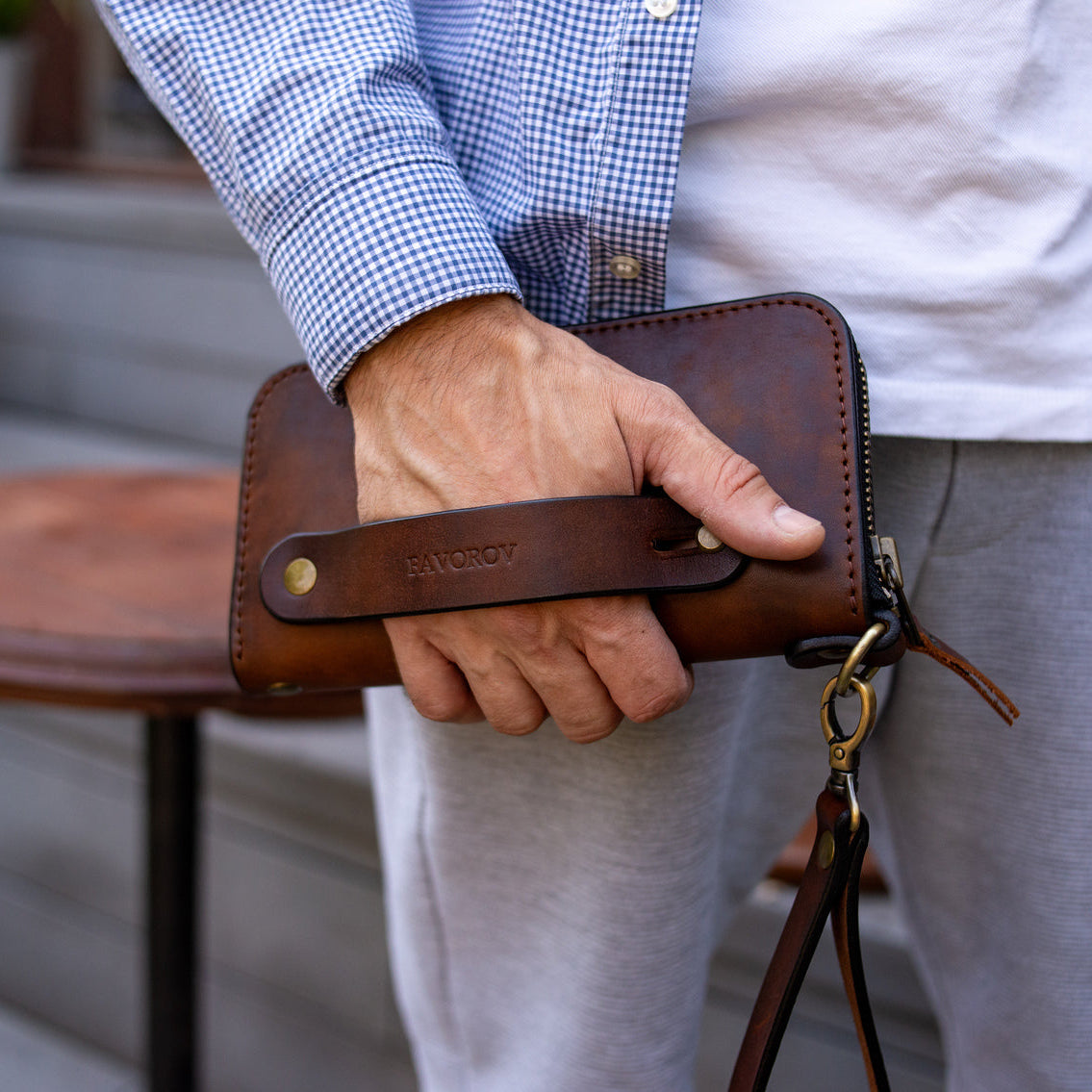 Brown Leather Clutch, Full Grain Leather Clutch, Brown men's leather wallet, Zipped wallet, Wrist Bag, Men's purse,
