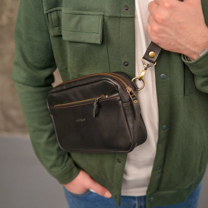 Black men shoulder bag, Handmade Leather Mens Bag Crossbody, Personalized Full Grain Leather bag