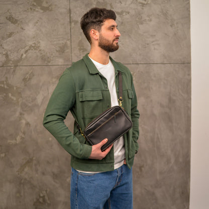 Black men shoulder bag, Handmade Leather Mens Bag Crossbody, Personalized Full Grain Leather bag