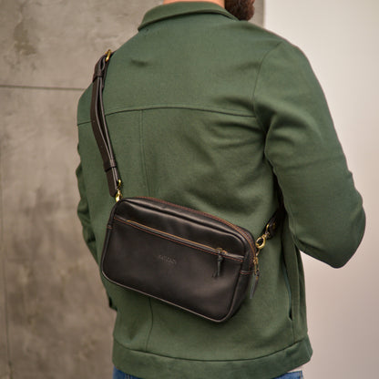 Black men shoulder bag, Handmade Leather Mens Bag Crossbody, Personalized Full Grain Leather bag