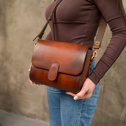 Womens leather bag, Full Grain Leather shoulder bag, Gift for Women, Cognac Purse for Her, Crossbody Bag 
