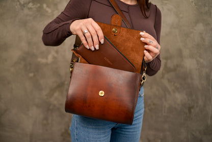Womens leather bag, Full Grain Leather shoulder bag, Gift for Women, Cognac Purse for Her, Crossbody Bag 