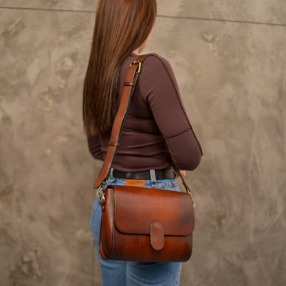 Womens leather bag, Full Grain Leather shoulder bag, Gift for Women, Cognac Purse for Her, Crossbody Bag 