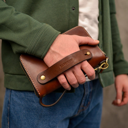 Brown Leather Clutch, Full Grain Leather Clutch, Brown men's leather wallet, Zipped wallet, Wrist Bag, Men's purse