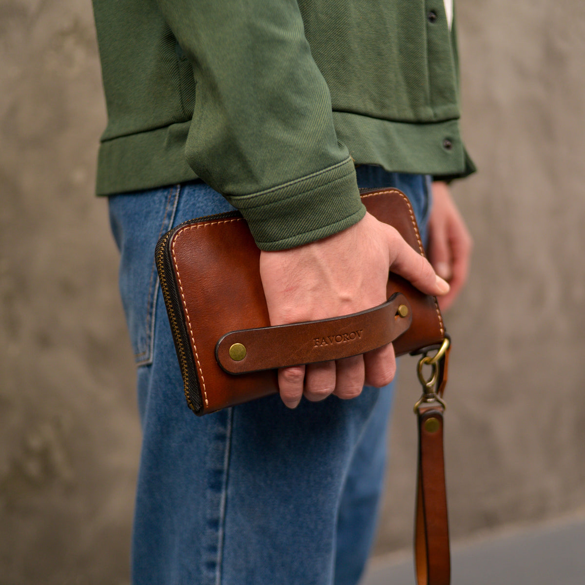 Brown Leather Clutch, Full Grain Leather Clutch, Brown men's leather wallet, Zipped wallet, Wrist Bag, Men's purse