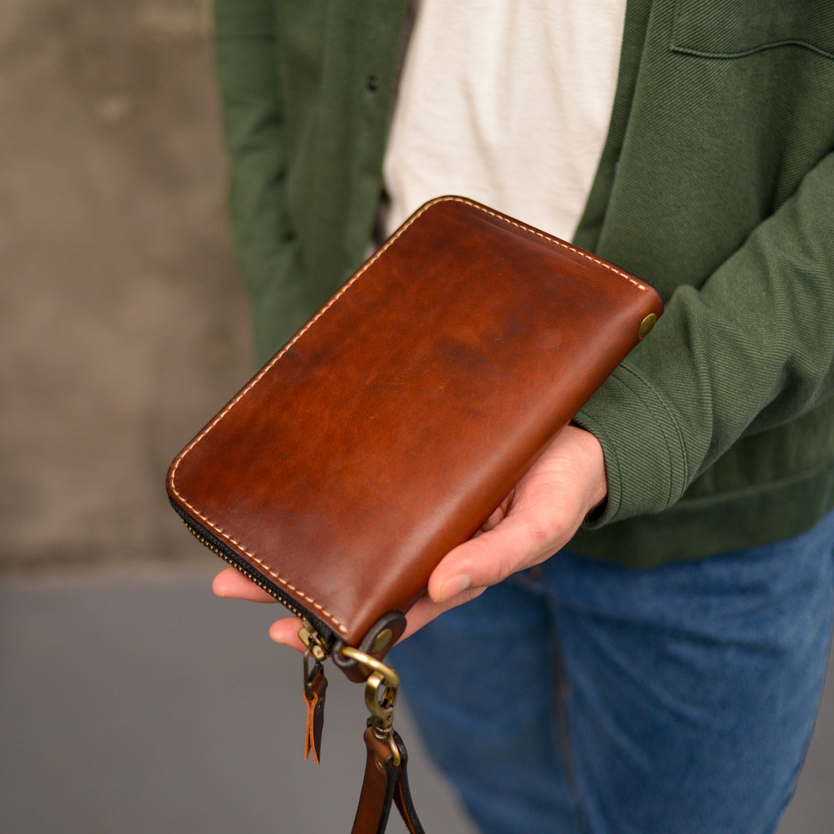Brown Leather Clutch, Full Grain Leather Clutch, Brown men's leather wallet, Zipped wallet, Wrist Bag, Men's purse