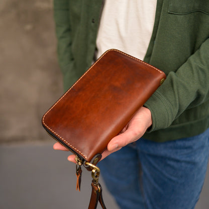 Brown Leather Clutch, Full Grain Leather Clutch, Brown men's leather wallet, Zipped wallet, Wrist Bag, Men's purse