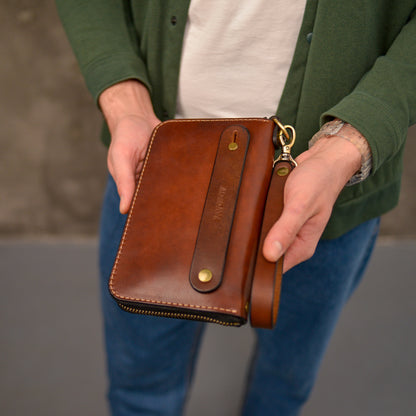 Brown Leather Clutch, Full Grain Leather Clutch, Brown men's leather wallet, Zipped wallet, Wrist Bag, Men's purse