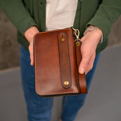 Brown Leather Clutch, Full Grain Leather Clutch, Brown men's leather wallet, Zipped wallet, Wrist Bag, Men's purse