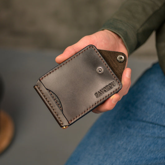 Full Grain Leather Money Clip, Minimalist Wallet with Credit Card Holder