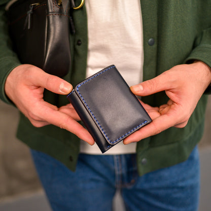 Blue Trifold Leather Wallet, Vintage Look Wallet