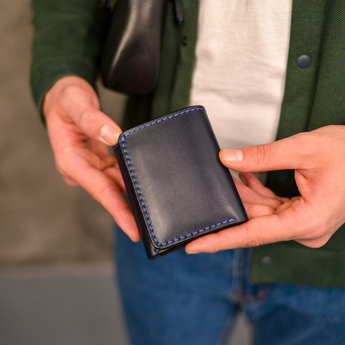 Blue Trifold Leather Wallet, Vintage Look Wallet