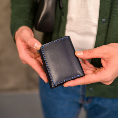 Blue Trifold Leather Wallet, Vintage Look Wallet