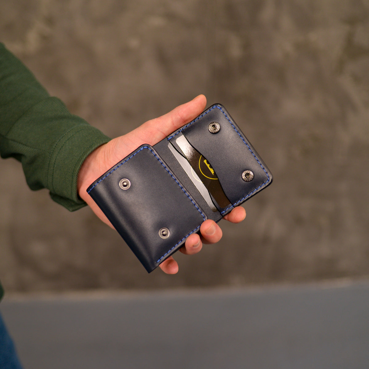 Blue Trifold Leather Wallet, Vintage Look Wallet