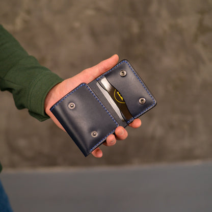 Blue Trifold Leather Wallet, Vintage Look Wallet