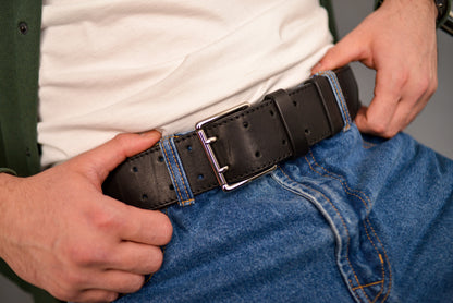 Leather Belt, Full Grain Leather Belt, Black Leather Belt 5 cm wide, Brass buckle