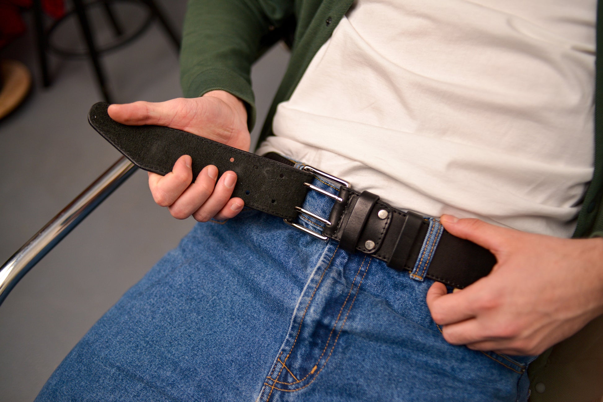 Leather Belt, Full Grain Leather Belt, Black Leather Belt 5 cm wide, Brass buckle