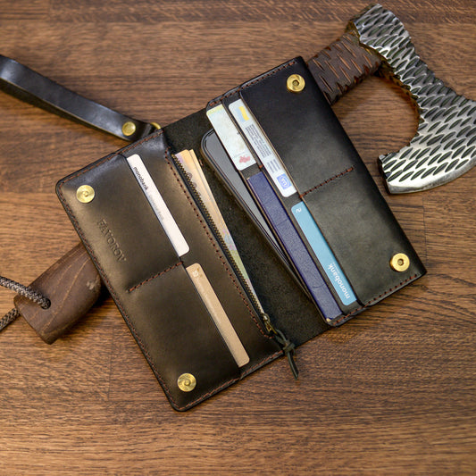Personalized Long leather wallet, Full grain leather Leather Black wallet , Wallet for Her or Him