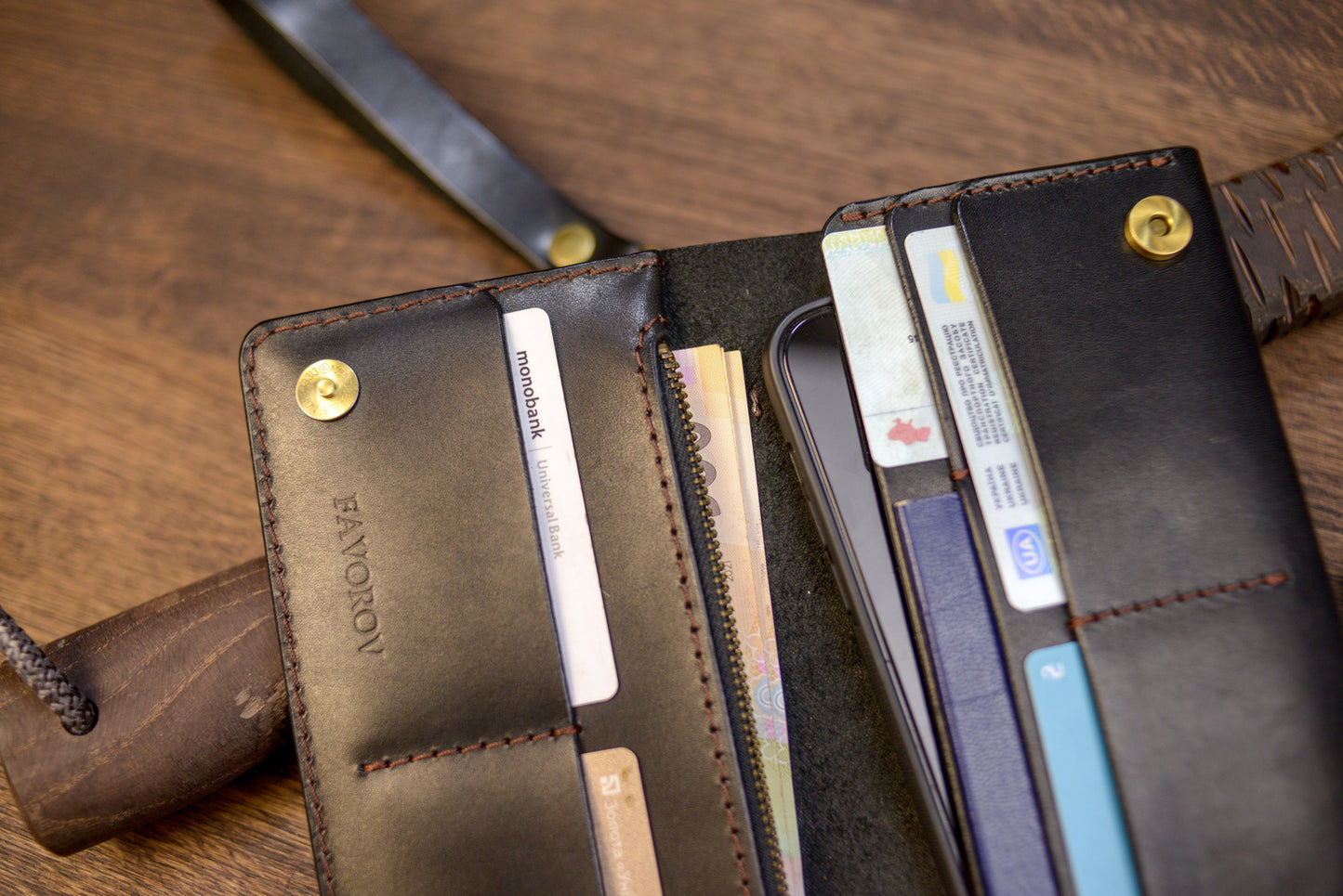 Personalized Long leather wallet, Full grain leather Leather Black wallet , Wallet for Her or Him