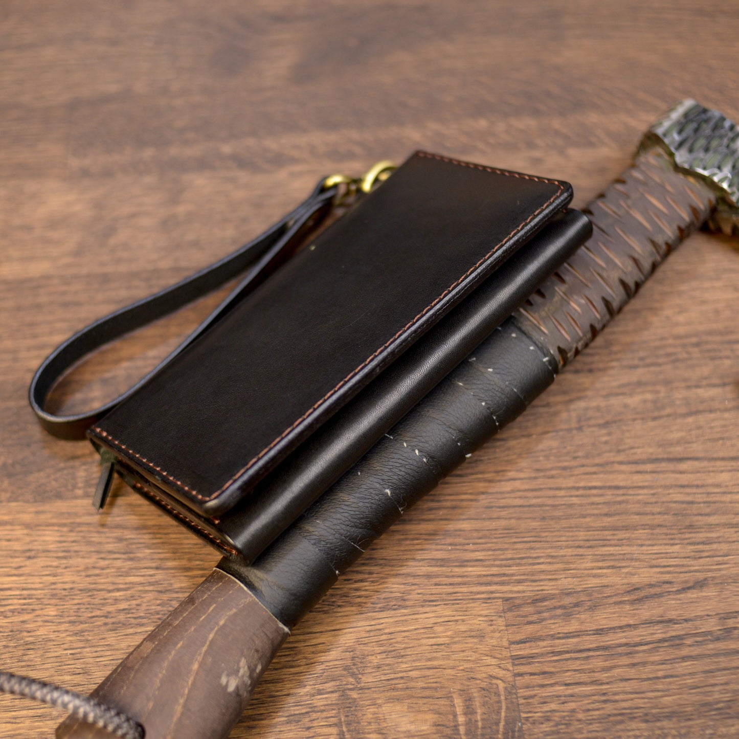 Personalized Long leather wallet, Full grain leather Leather Black wallet , Wallet for Her or Him