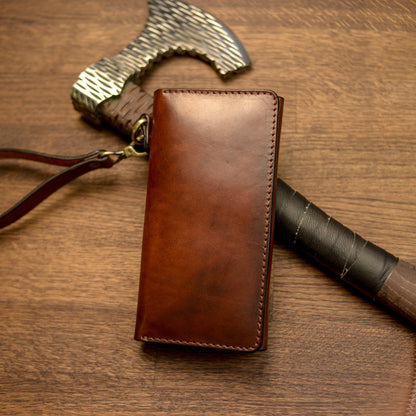Cognac Long leather wallet, Full grain leather Leather Black wallet , Wallet for Her or Him