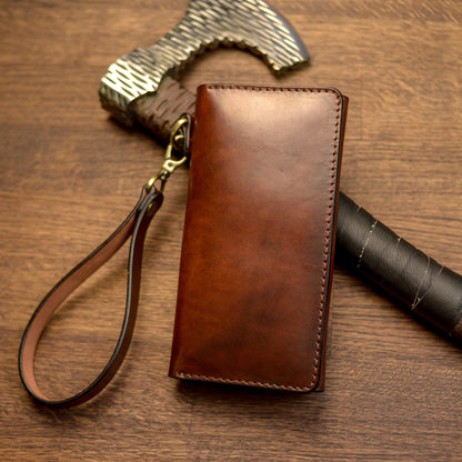 Cognac Long leather wallet, Full grain leather Leather Black wallet , Wallet for Her or Him