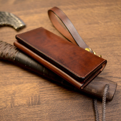 Cognac Long leather wallet, Full grain leather Leather Black wallet , Wallet for Her or Him