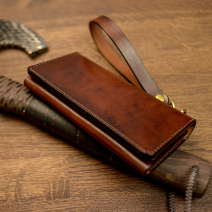 Cognac Long leather wallet, Full grain leather Leather Black wallet , Wallet for Her or Him