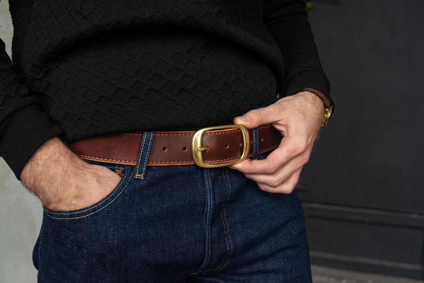 Classic Cognac Casual leather belt HANDCRAFTED with brass buckle