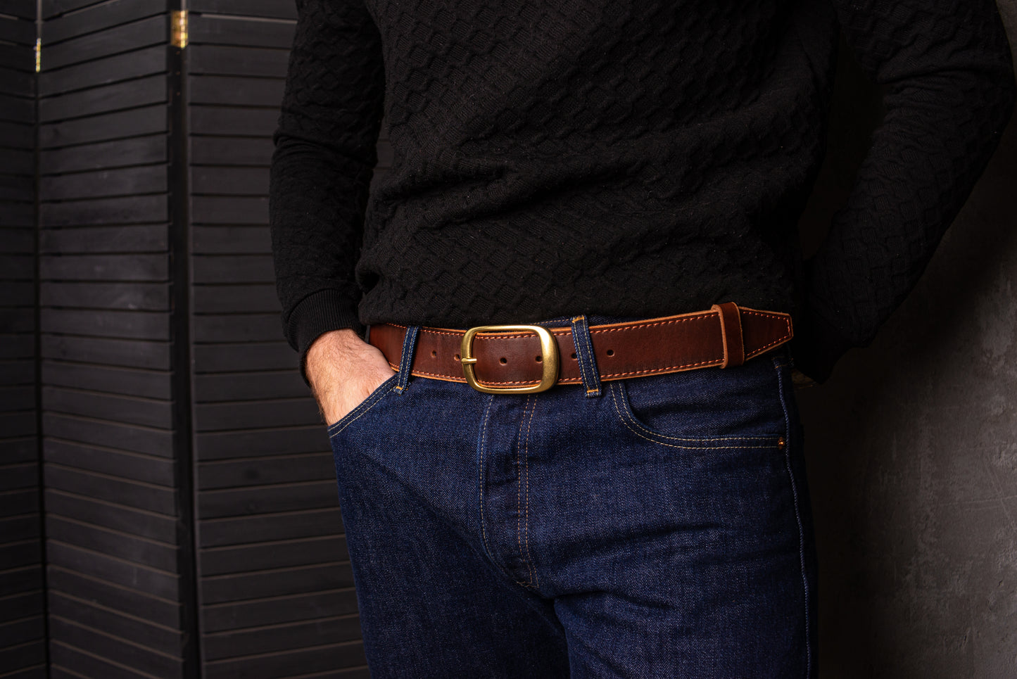 Classic Cognac Casual leather belt HANDCRAFTED with brass buckle