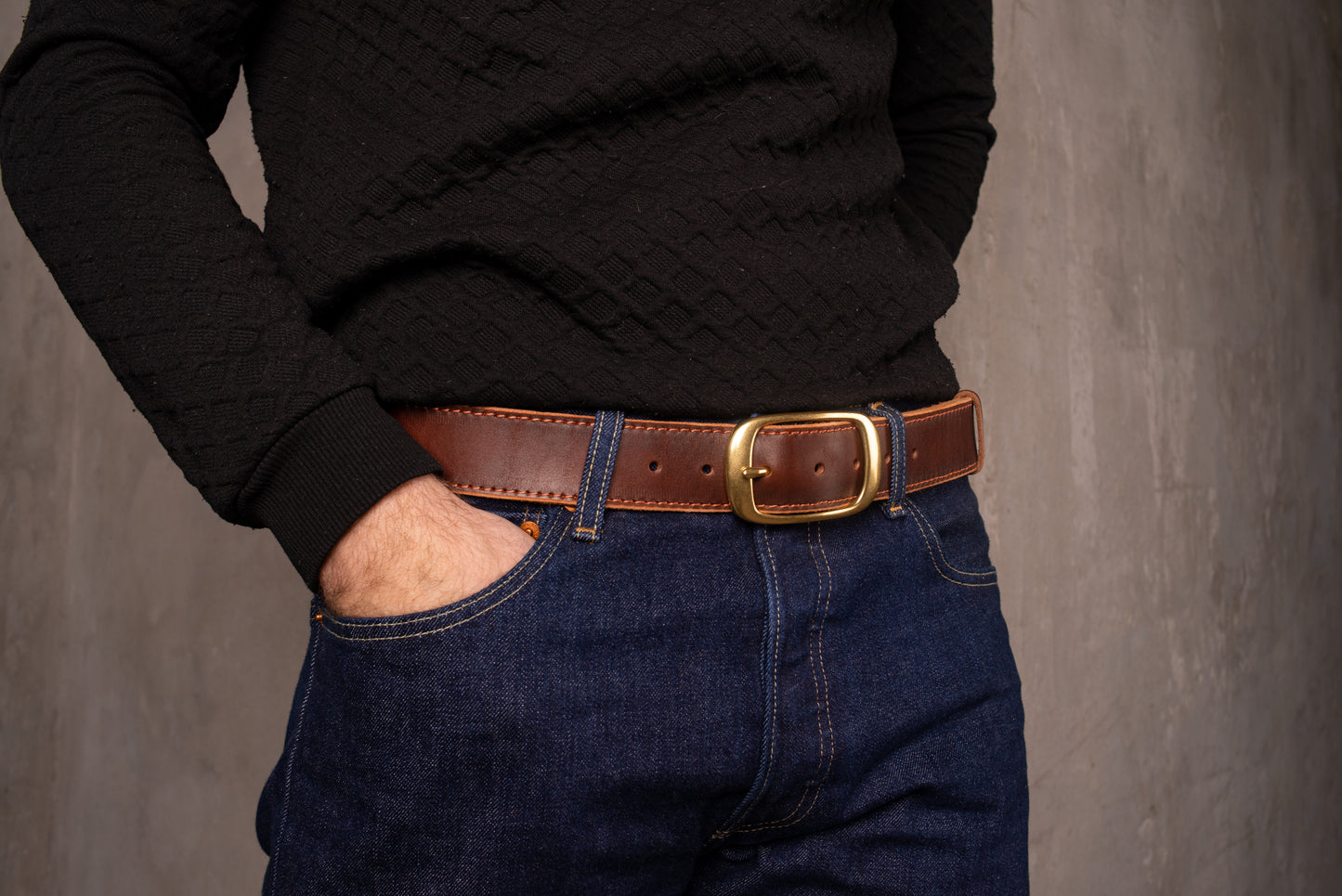 Classic Cognac Casual leather belt HANDCRAFTED with brass buckle