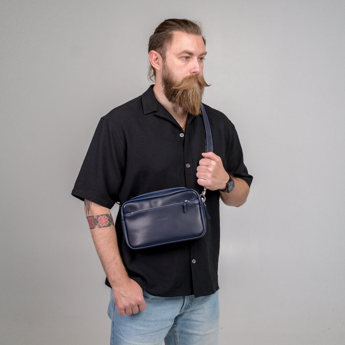 Blue shoulder bag, leather belt bag, men’s leather bag, belt bag, waist bag, crossbody bag