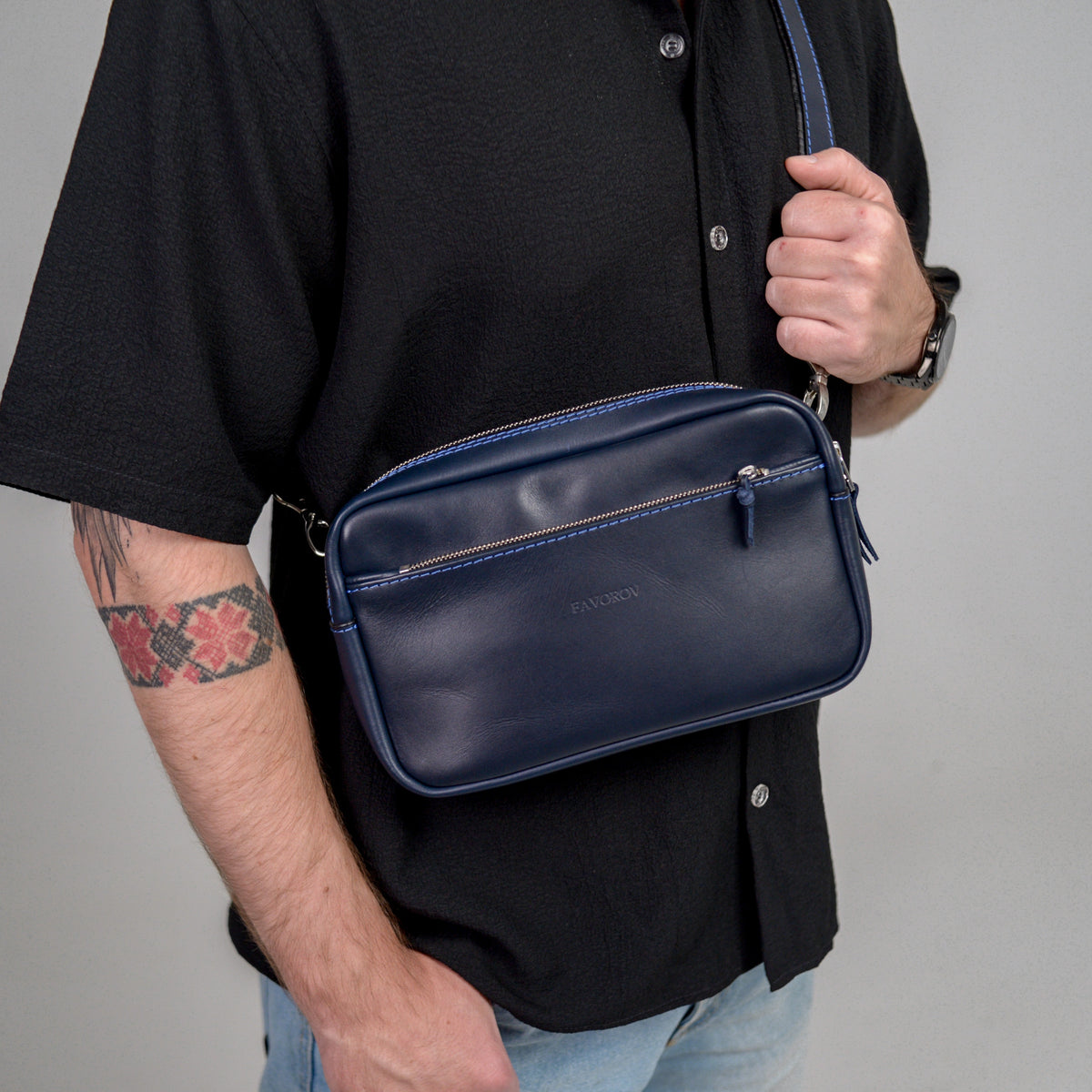 Blue shoulder bag, leather belt bag, men’s leather bag, belt bag, waist bag, crossbody bag