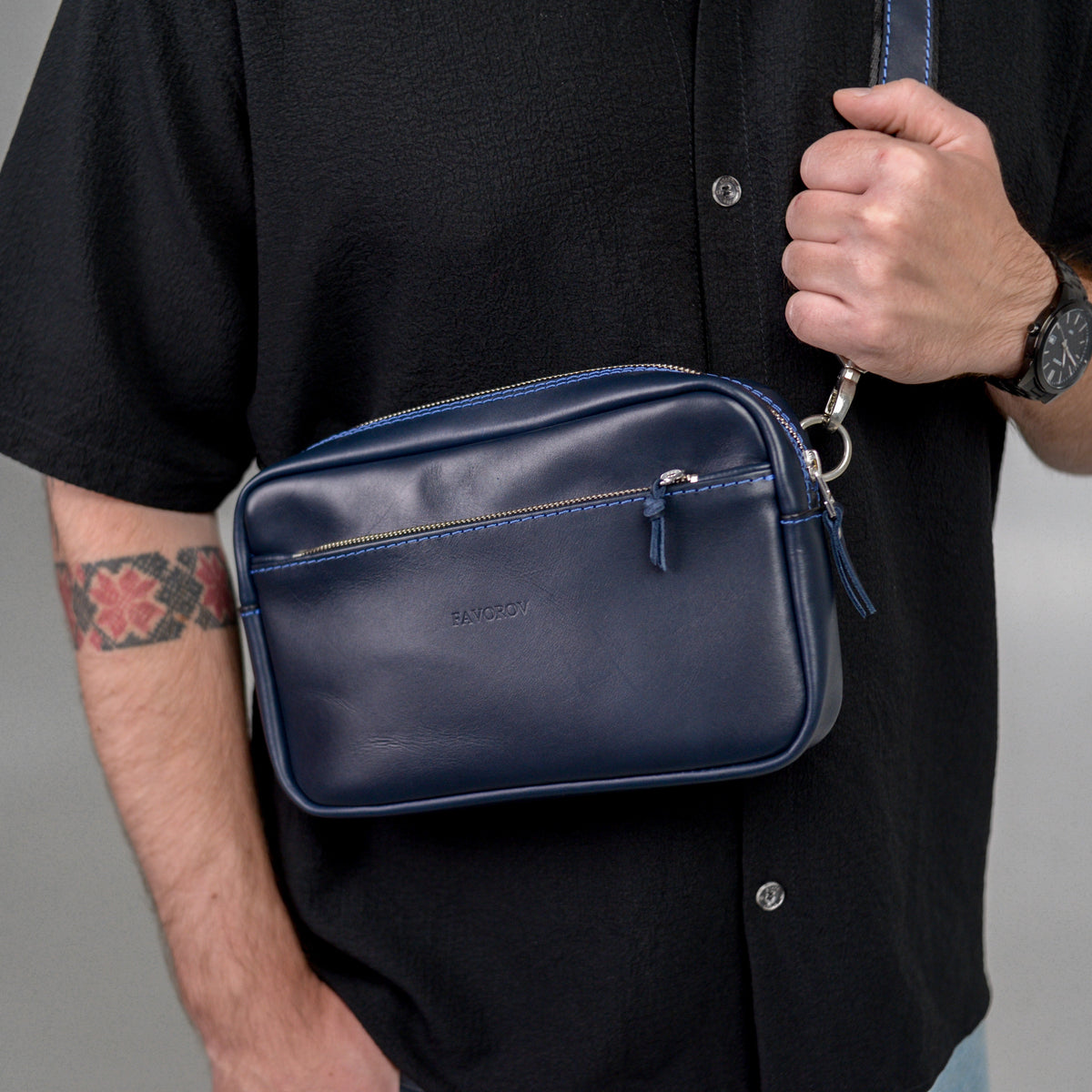 Blue shoulder bag, leather belt bag, men’s leather bag, belt bag, waist bag, crossbody bag