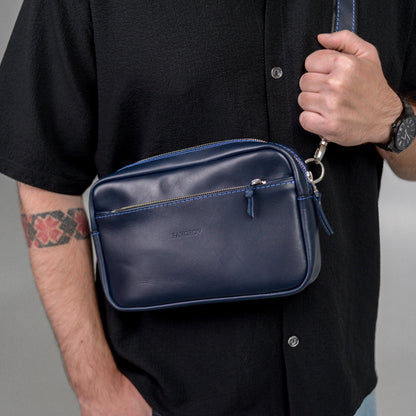 Blue shoulder bag, leather belt bag, men’s leather bag, belt bag, waist bag, crossbody bag