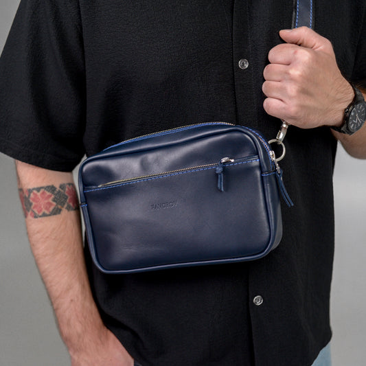 Blue shoulder bag, leather belt bag, men’s leather bag, belt bag, waist bag, crossbody bag
