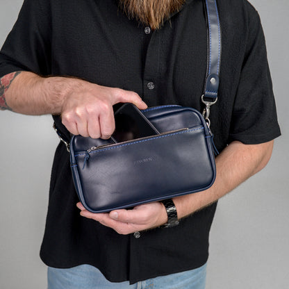 Blue shoulder bag, leather belt bag, men’s leather bag, belt bag, waist bag, crossbody bag
