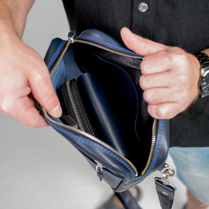 Blue shoulder bag, leather belt bag, men’s leather bag, belt bag, waist bag, crossbody bag