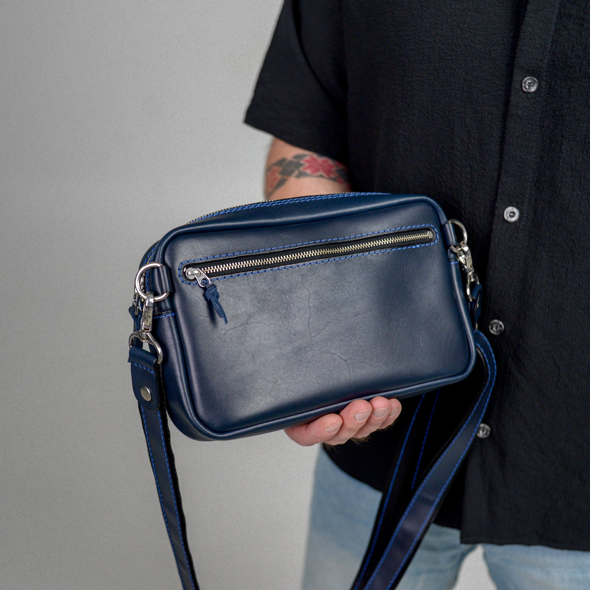 Blue shoulder bag, leather belt bag, men’s leather bag, belt bag, waist bag, crossbody bag