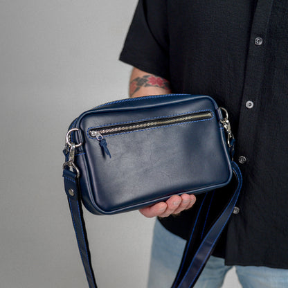 Blue shoulder bag, leather belt bag, men’s leather bag, belt bag, waist bag, crossbody bag