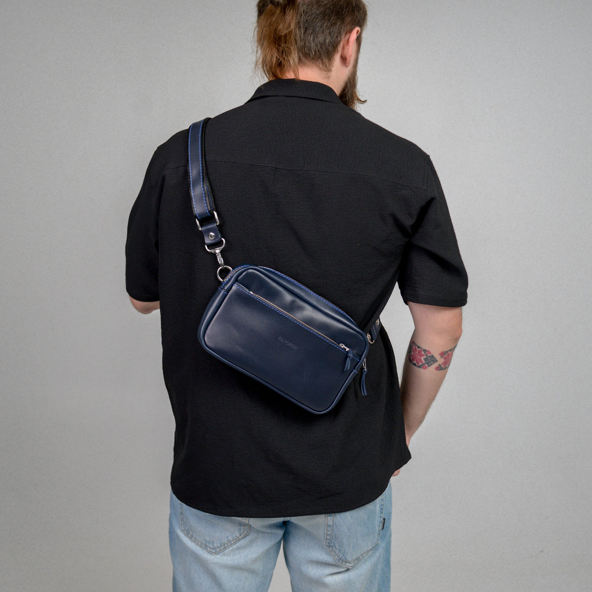 Blue shoulder bag, leather belt bag, men’s leather bag, belt bag, waist bag, crossbody bag