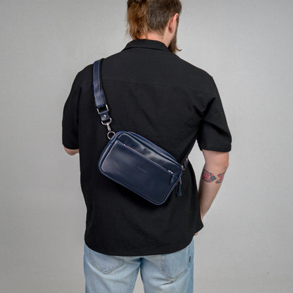 Blue shoulder bag, leather belt bag, men’s leather bag, belt bag, waist bag, crossbody bag