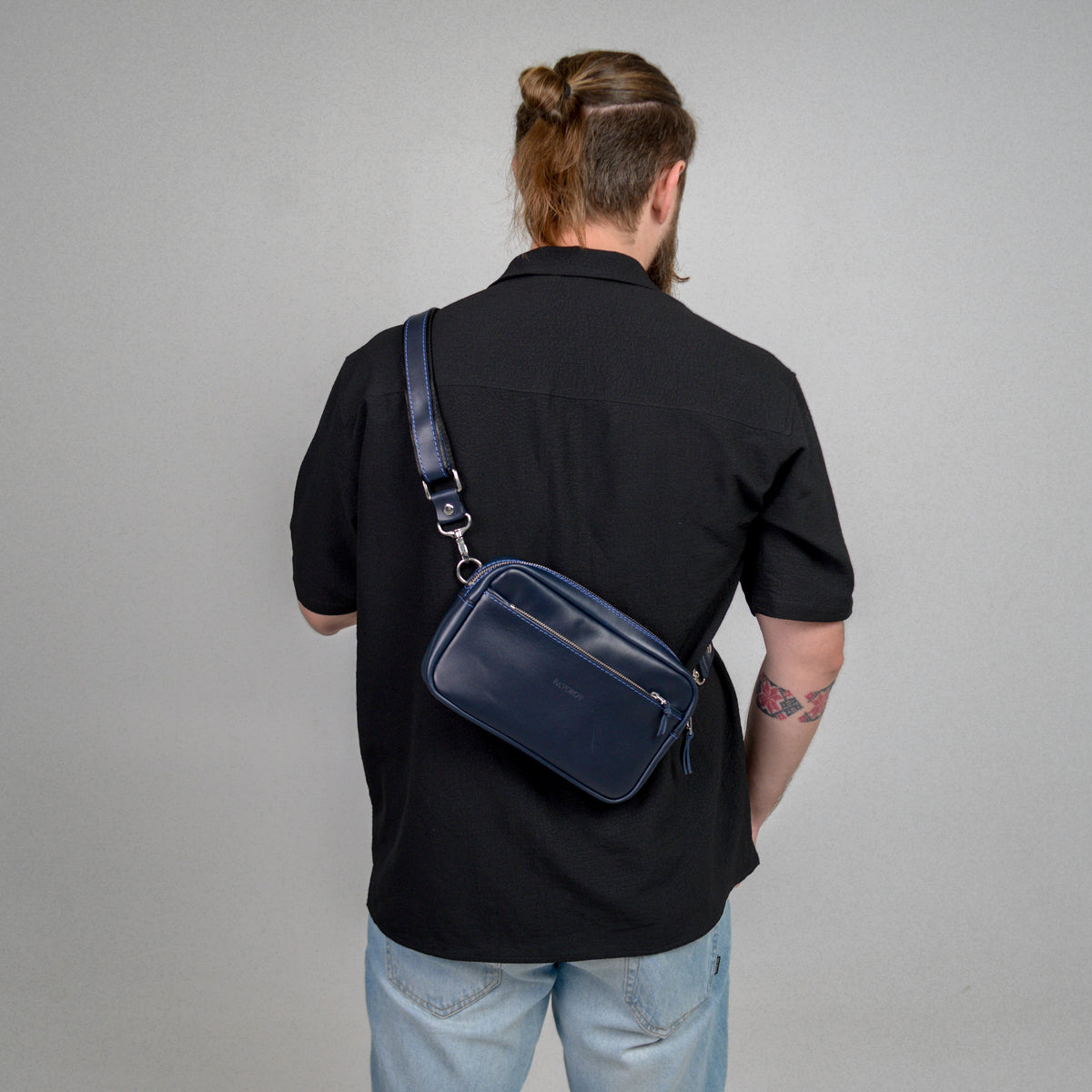 Blue shoulder bag, leather belt bag, men’s leather bag, belt bag, waist bag, crossbody bag