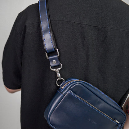 Blue shoulder bag, leather belt bag, men’s leather bag, belt bag, waist bag, crossbody bag