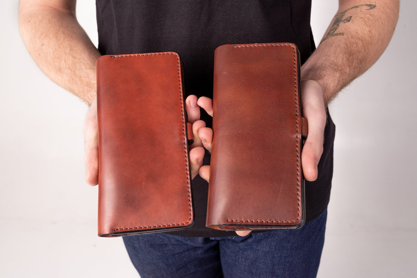 Long brown leather wallet for banknotes for him or her