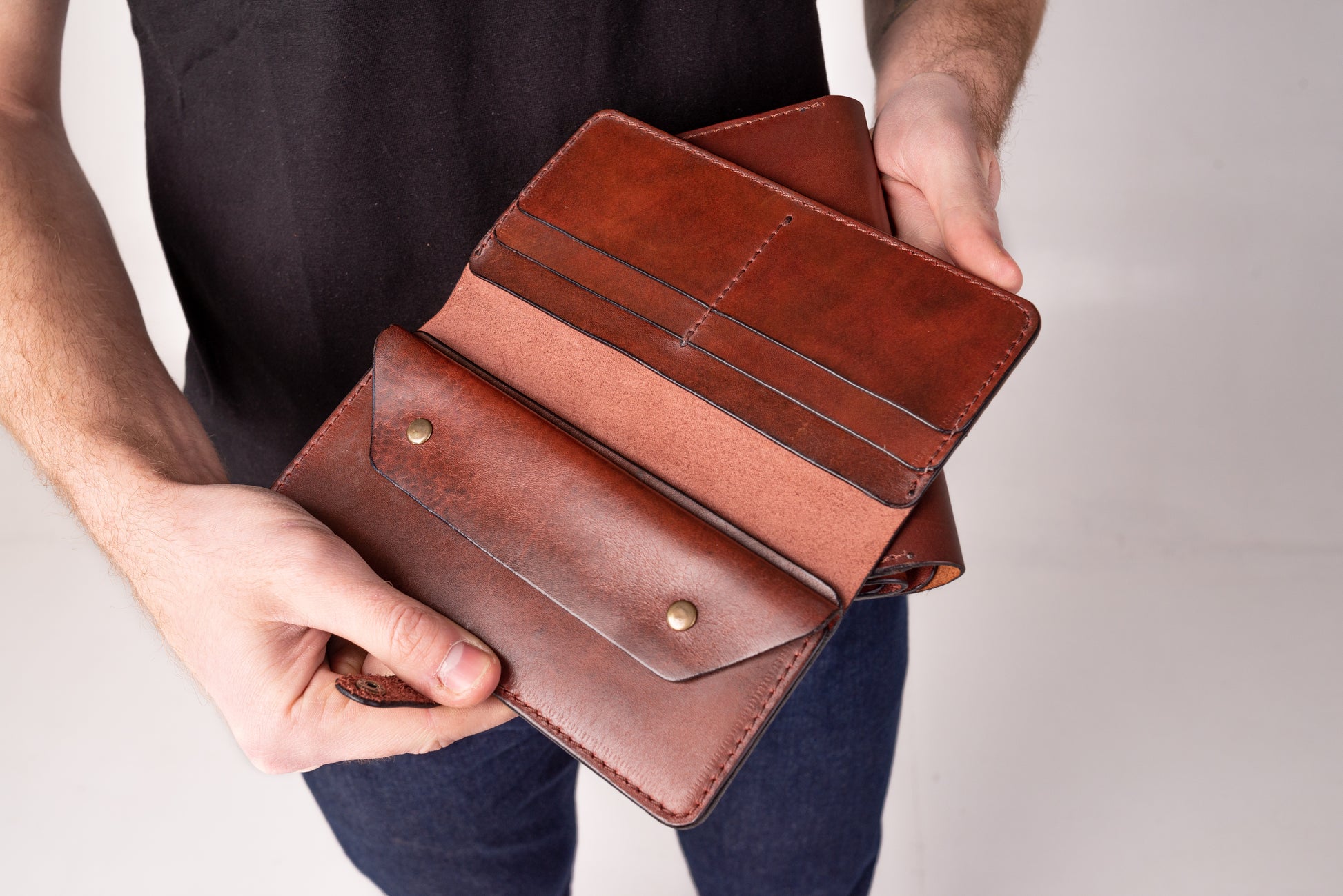 Long brown leather wallet for banknotes for him or her