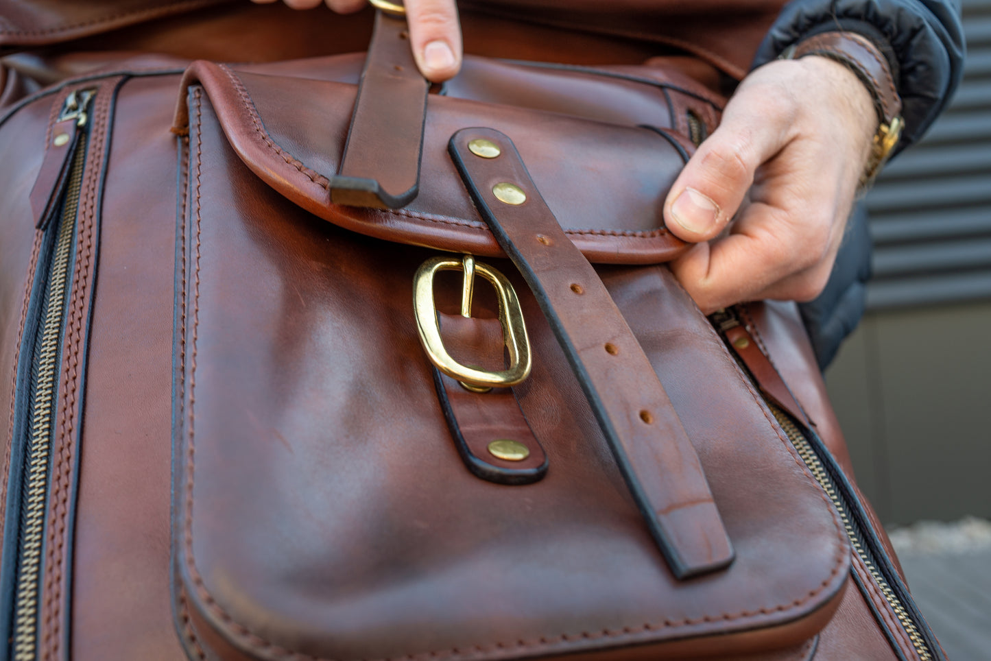 Leather brown Roll Top Backpack, Large men's Backpacks