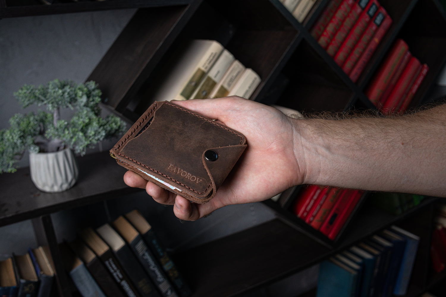 Brown Leather Money Clip, Small leather wallet, Full grain Leather Money Clip, Gift for Men